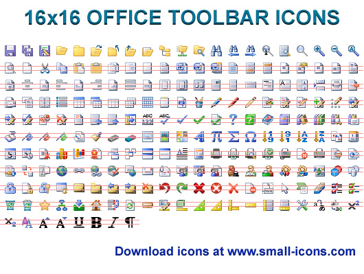 16 x 16 Office Toolbar Icons pack will instantly refine your toolbar.