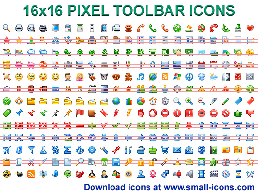 16 x 16 Pixel Toolbar Icons pack will instantly refine your toolbar.