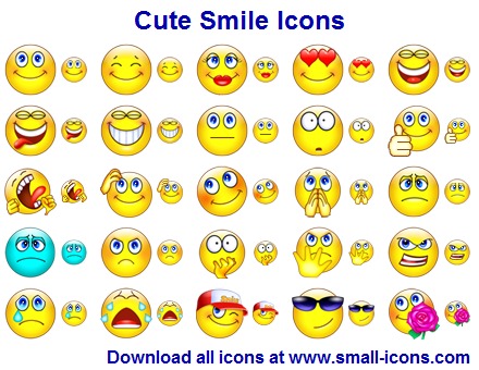 Cute Smile Icons is a set of bright chat-style icons depicting various