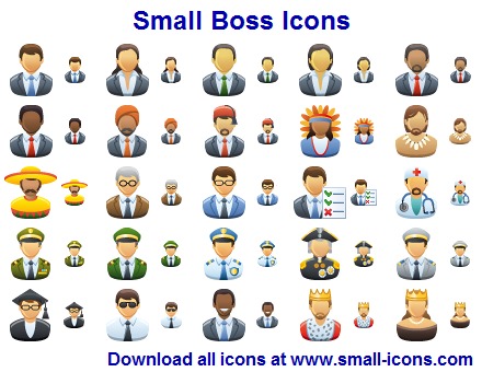 Stock boss icons of officers, members of royal family and other leaders