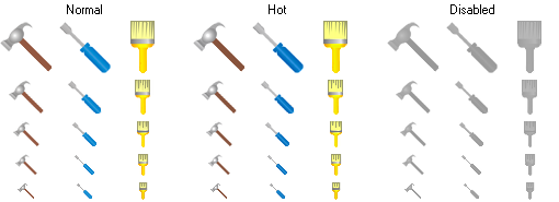 Icon states and sizes