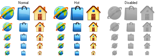 Icon states and sizes